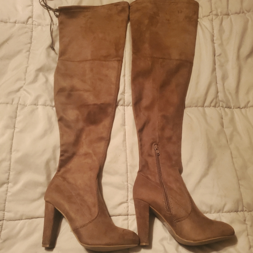 Taupe Suede Thigh High Boots